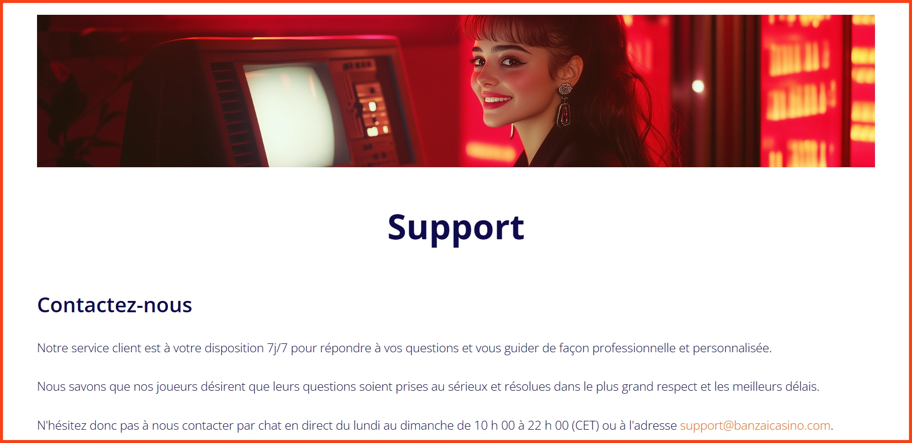 Service Client chez Banzai Casino